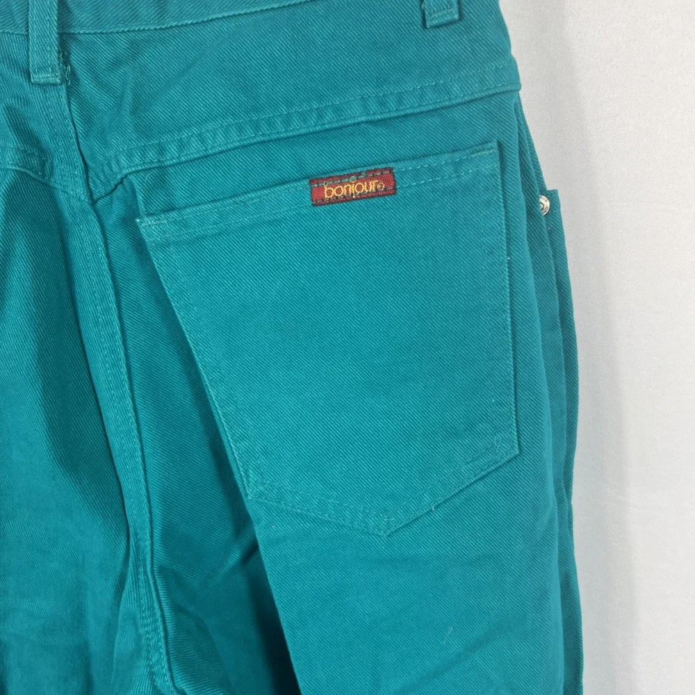 Vintage 90's Bonjour Women's Button Up Pants‎ Teal Green Size 13/14 100% Cotton